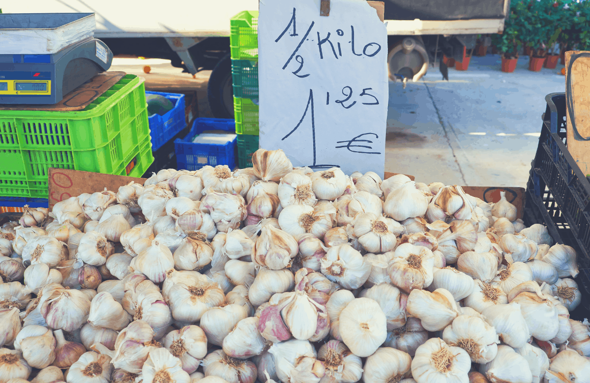 fresh garlic in a supermarket