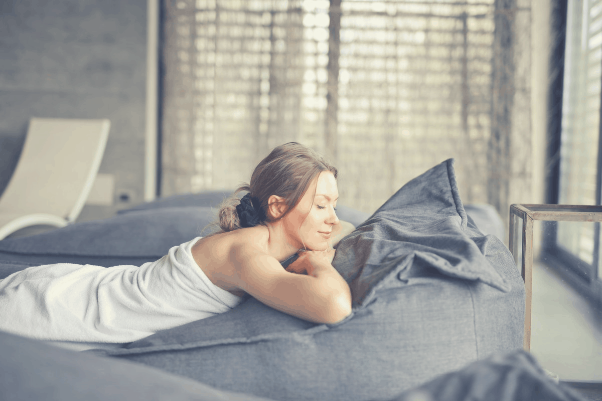 lady in towel sleeping