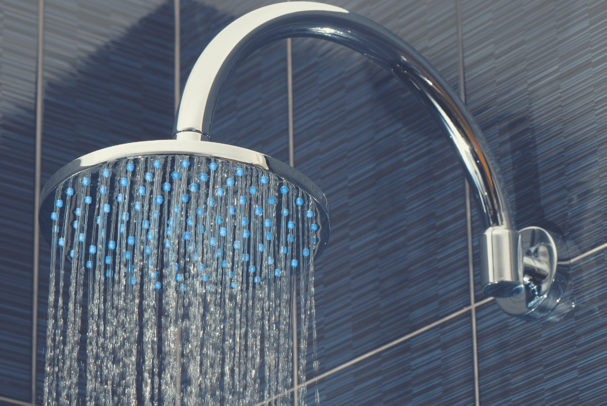 flowing shower in a bathroom