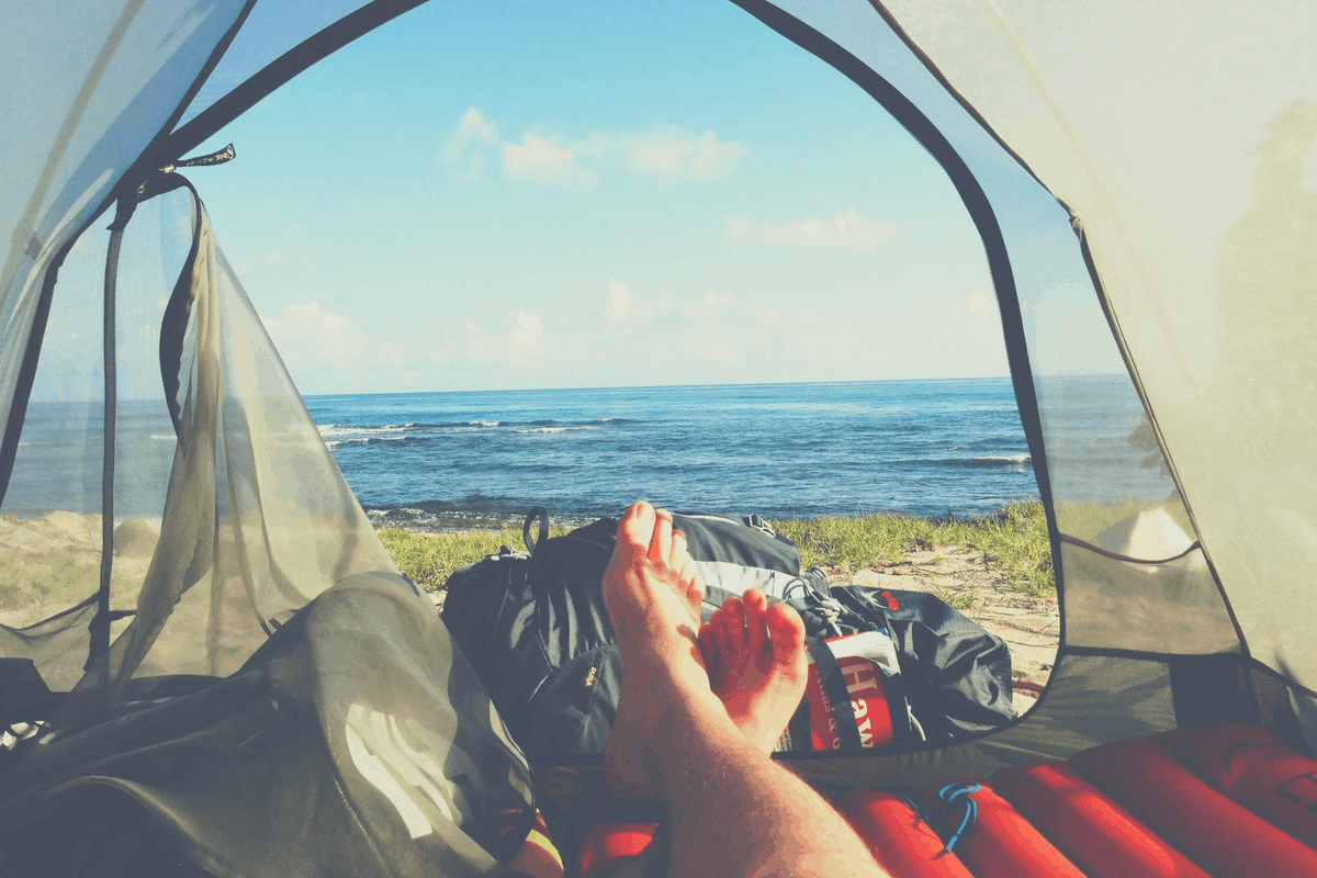 watching watching the ocean in a camping tent