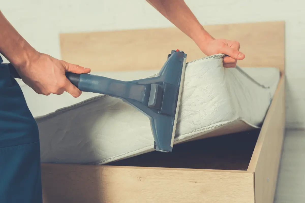 a mattress being vacuum cleaned