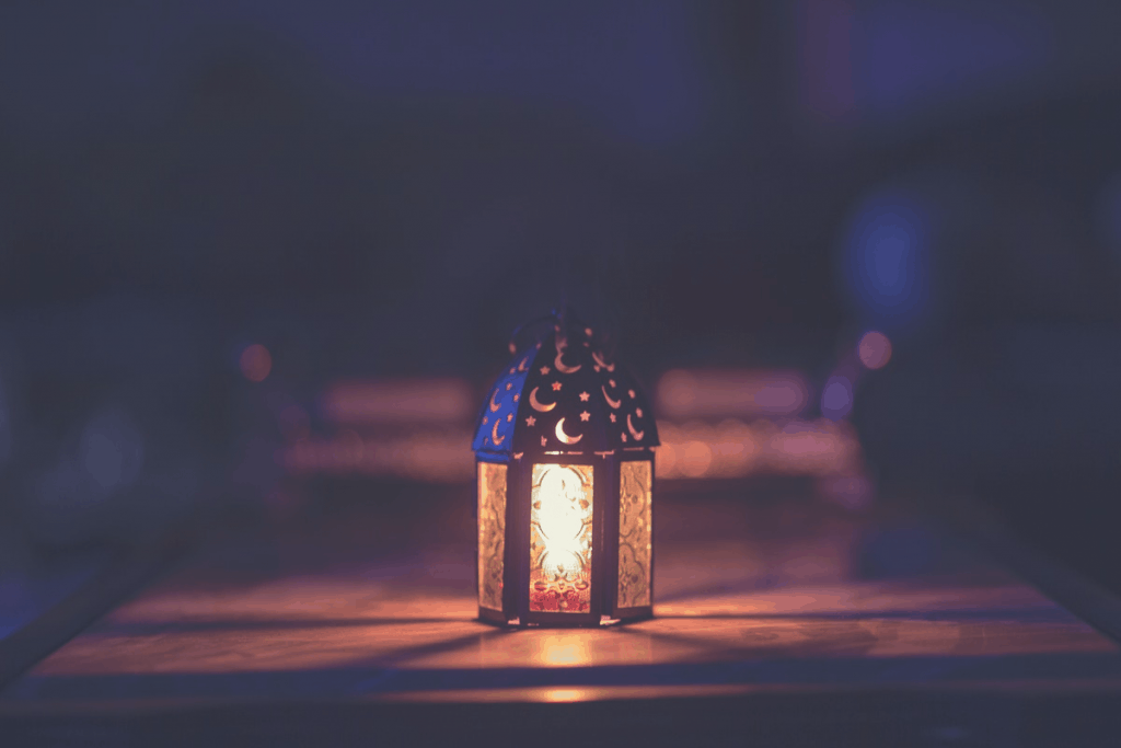 dark room with an illuminating lamp