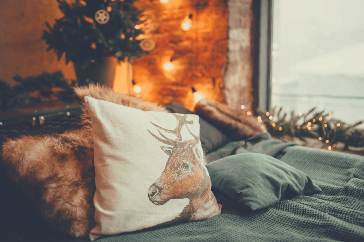 bed with pillows and blankets